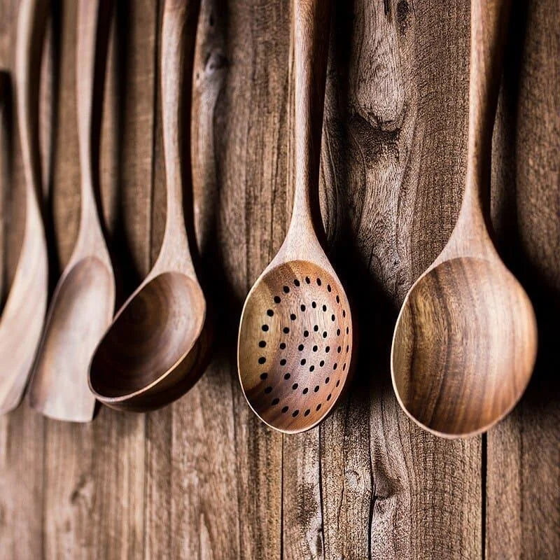 Kit Utensílios de Cozinha 7 Peças em Madeira Teca Lenogue (conj. Peças)