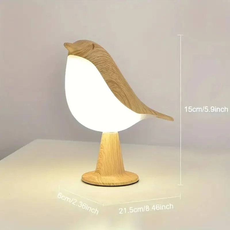 Luminária Led de Madeira Pássaro com Toque para Quarto Lenogue Natural