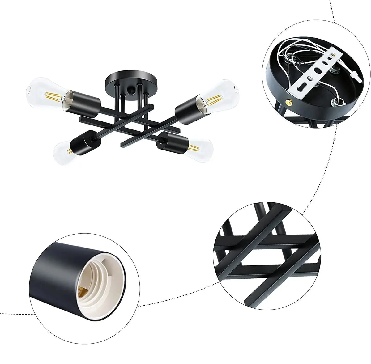 Lustre de Teto Moderno Preto com Design Sputnik para Sala Lenogue