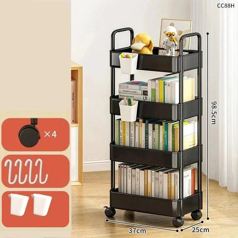 Organizador de Cozinha com Rodas Multiuso Preto ou Branco para Casa Lenogue (4 Andares)