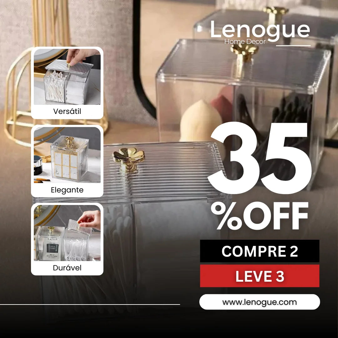Organizador Porta Cotonete e Algodão Acrílico para Banheiro Quarto Lenogue Transparente (p) / Compre 2 Leve 3