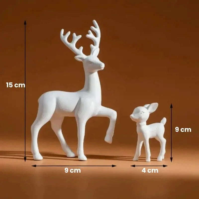 Par de Esculturas Rena em Resina para Decoração Natal Lenogue