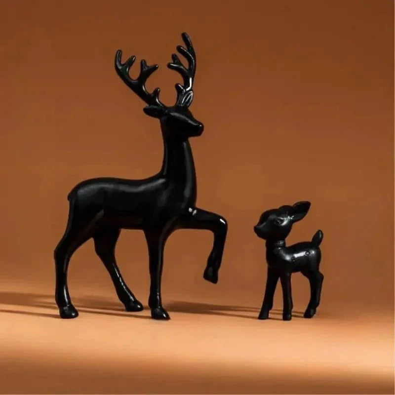 Par de Esculturas Rena em Resina para Decoração Natal Lenogue Preto