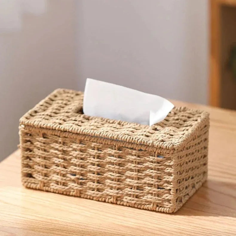 Porta-lenços Decorativo Tissé Textura Rattan Estrutura Metal Lenogue