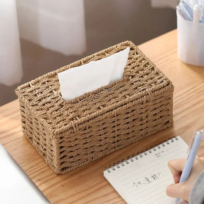 Porta-lenços Decorativo Tissé Textura Rattan Estrutura Metal Lenogue