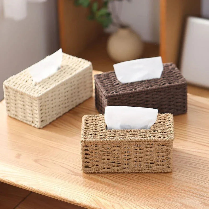 Porta-lenços Decorativo Tissé Textura Rattan Estrutura Metal Lenogue