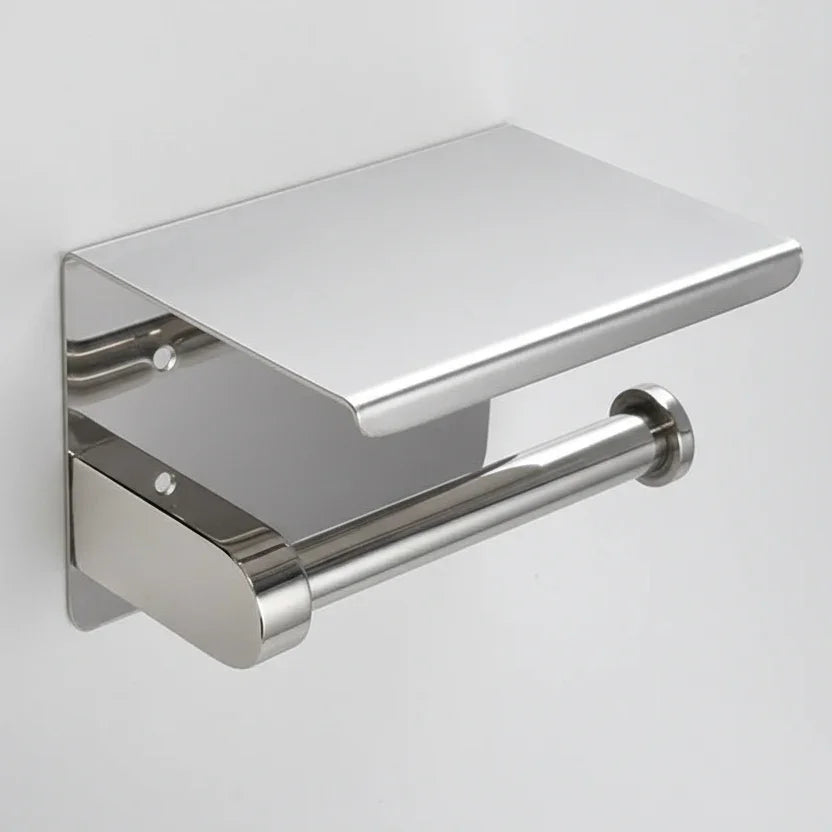 Porta Papel Higiênico com Prateleira em Aço Inox Lenogue Prata (simples)
