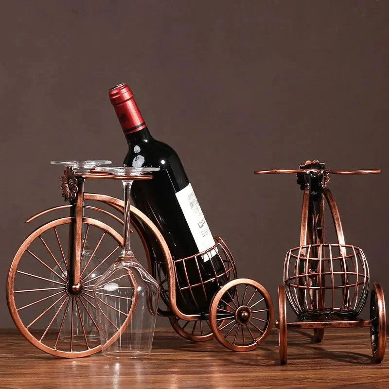 Porta Vinho Decorativo Metal Formato Bicicleta Design Retro Cobre Lenogue Vintage