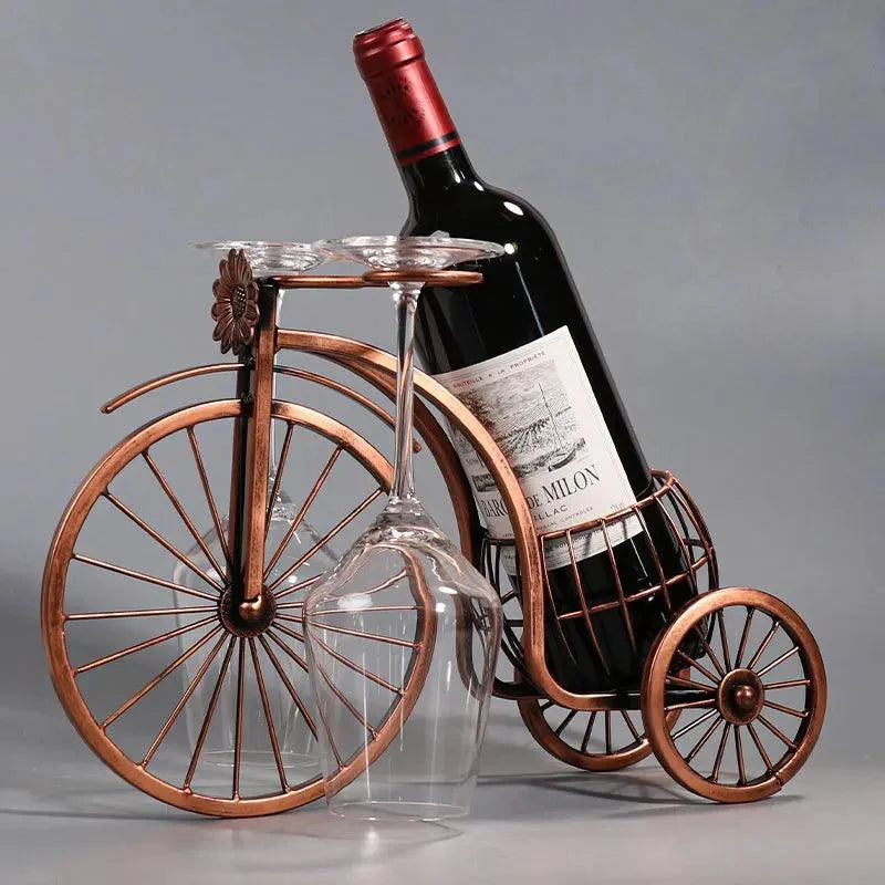 Porta Vinho Decorativo Metal Formato Bicicleta Design Retro Cobre Lenogue Vintage