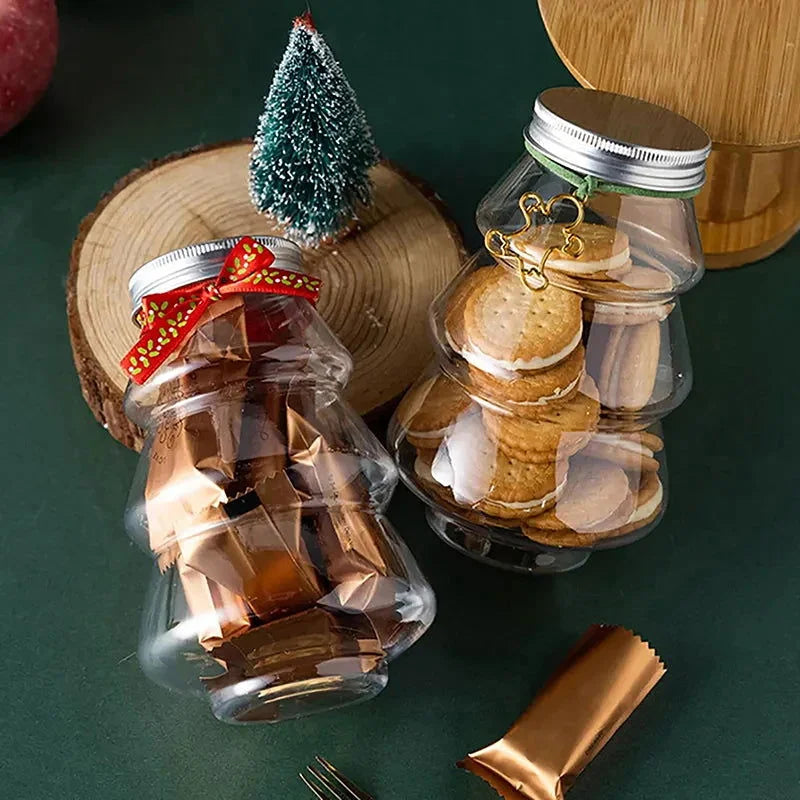 Pote de Natal para Festas árvore Verde e Boneco Neve Lenogue 2 Peças (Transparente) 14 Cm - 500 Ml