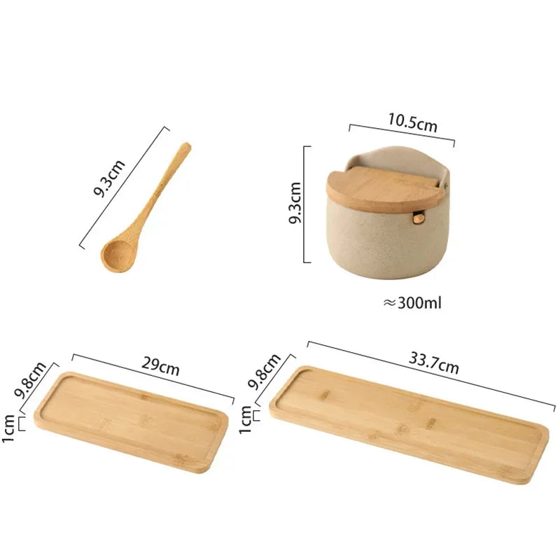 Pote de Temperos Cerâmica Estilo Japonês com Tampa Bambu Lenogue
