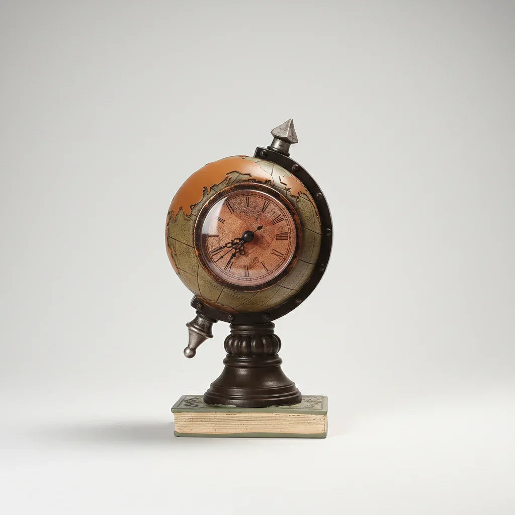 Relógio de Mesa Globo Temps Vintage em Resina Lenogue Bronze
