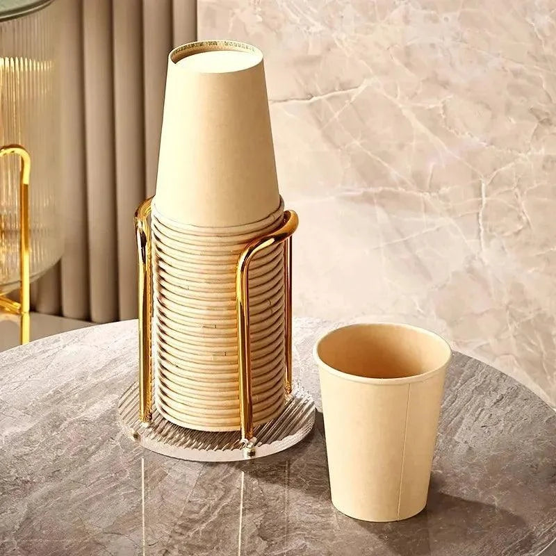 Suporte Organizador de Copos Descartáveis em Aço Inox e Acrílico Lenogue Dourado / 1 Unidade