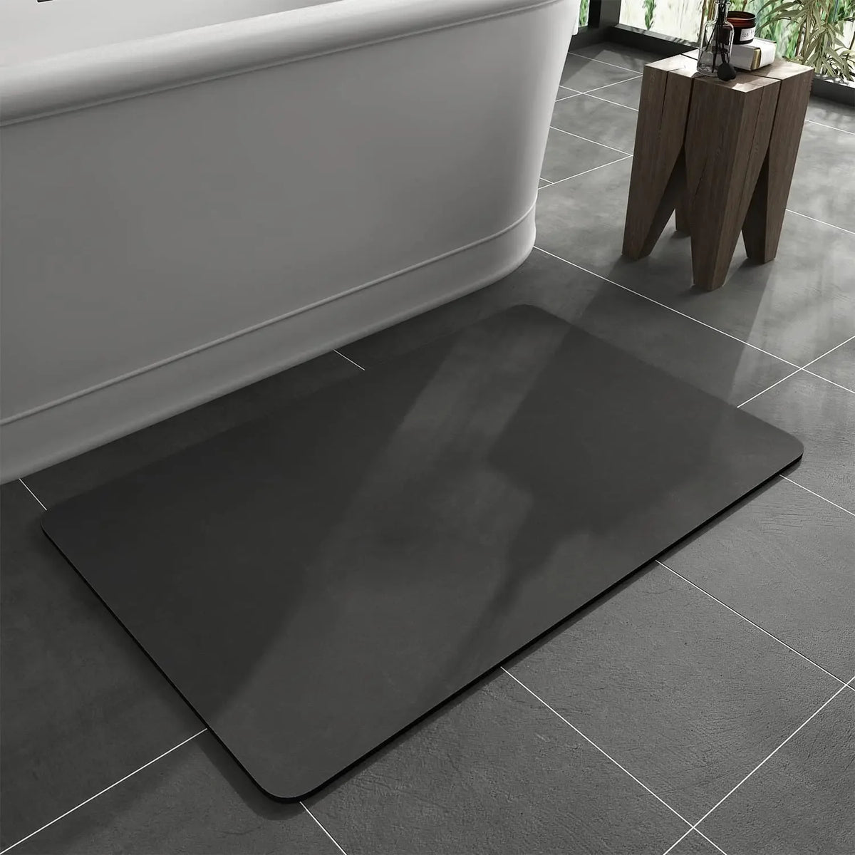 Tapete Absorvente Antiderrapante de Banheiro em Diatomita para Piso Lenogue Cinza Escuro / 40 x 60 Cm