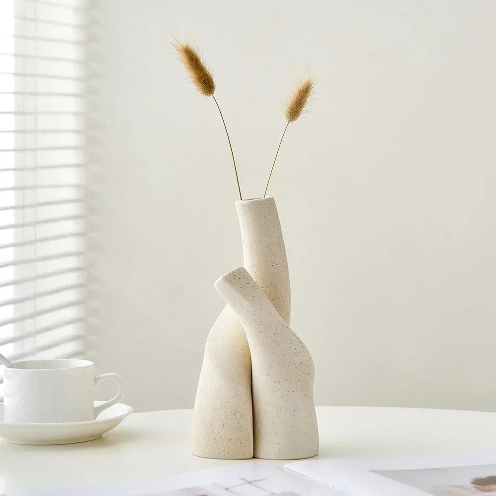 Vaso de Cerâmica Fosca Artesanal para Decoração Lenogue Bege