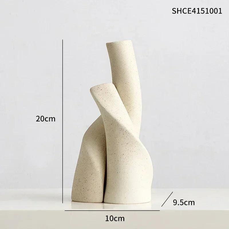 Vaso de Cerâmica Fosca Artesanal para Decoração Lenogue Bege