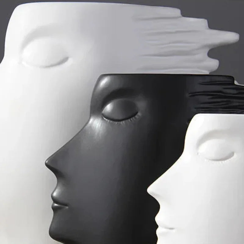 Vaso de Cerâmica Visage Escultura Facial Fosco Nórdico Lenogue