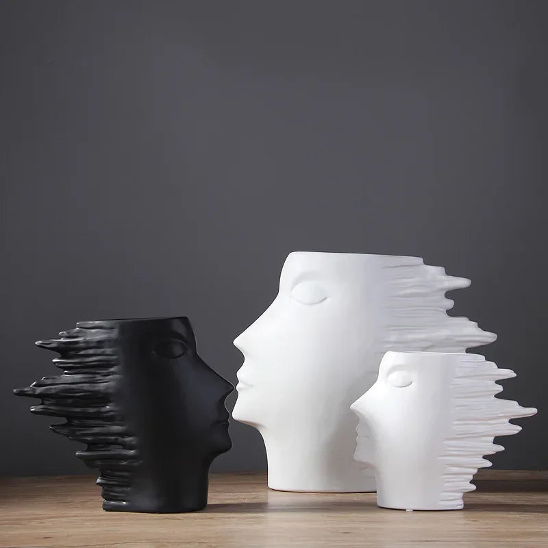 Vaso de Cerâmica Visage Escultura Facial Fosco Nórdico Lenogue