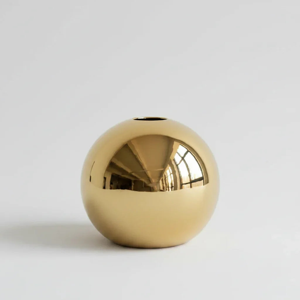 Vaso Decorativo de Cerâmica Dorée Esférico Banhado a Ouro Lenogue Dourado (m)