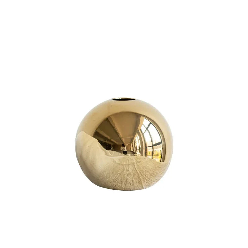 Vaso Decorativo de Cerâmica Dorée Esférico Banhado a Ouro Lenogue
