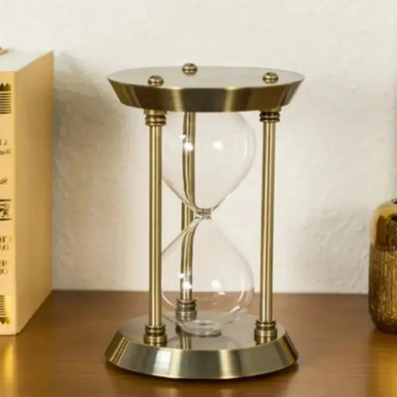 Ampulheta Retrô Europeia em Metal para Decoração de Escritório Lenogue Dourado / p (13 x 7 Cm)
