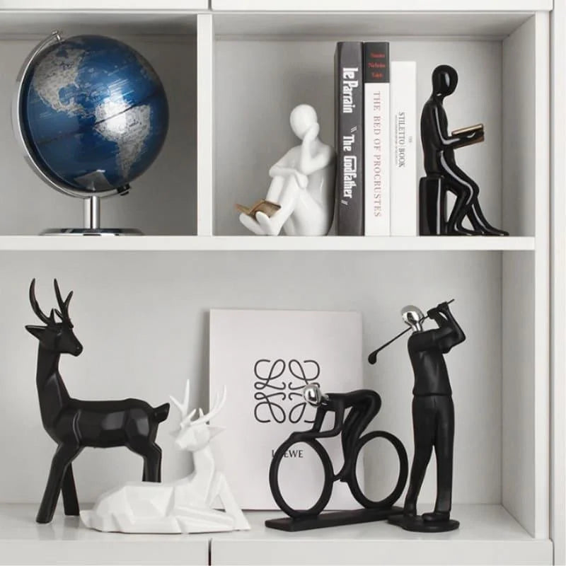 Aparador de Livros em Cerâmica Decorativo para Escritório e Estante Lenogue Preto Branco