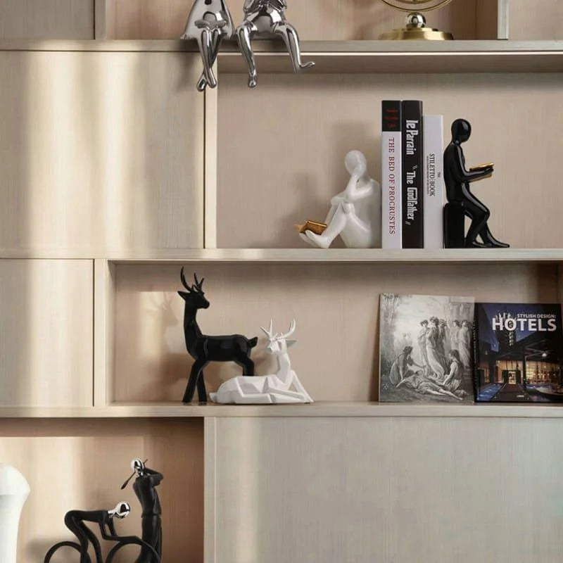 Aparador de Livros em Cerâmica Decorativo para Escritório e Estante Lenogue Preto Branco