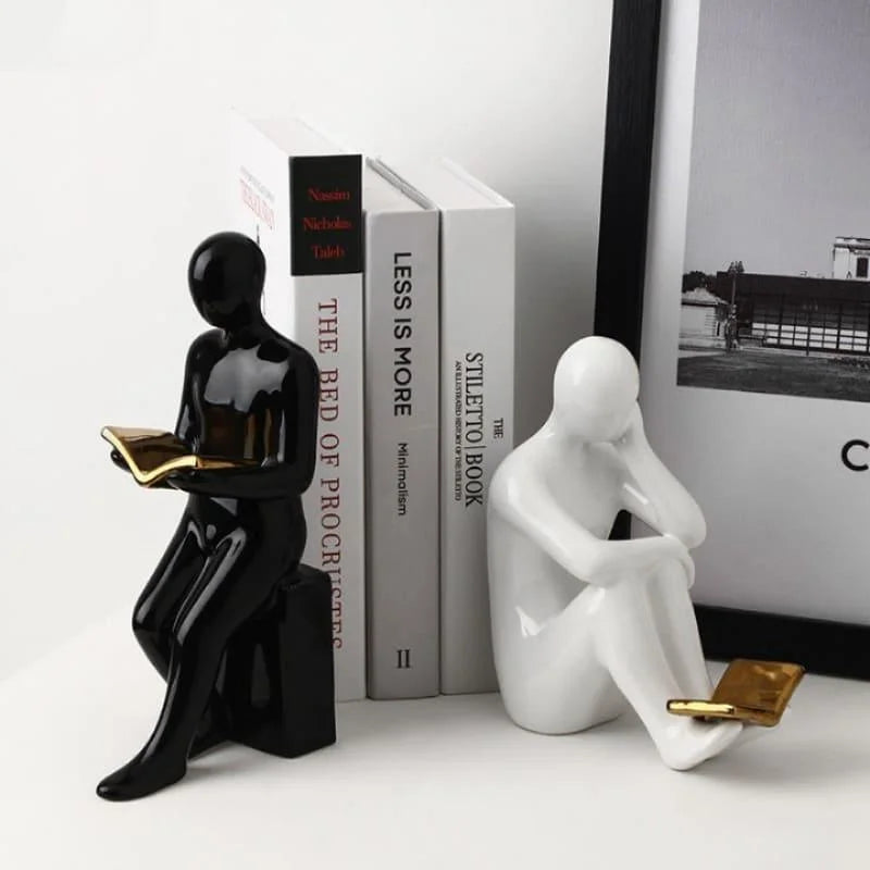 Aparador de Livros em Cerâmica Decorativo para Escritório e Estante Lenogue Preto Branco