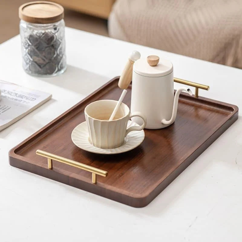 Bandeja de Madeira Retangular com Alça para Decorar e Servir Lenogue Marrom (m: 35.5cm x 23.5cm)