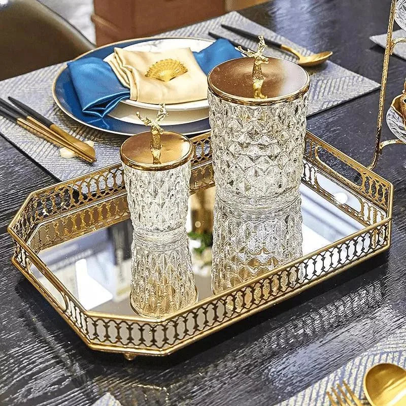 Bandeja Decorativa Retangular com Espelho para Banheiro e Sala Lenogue
