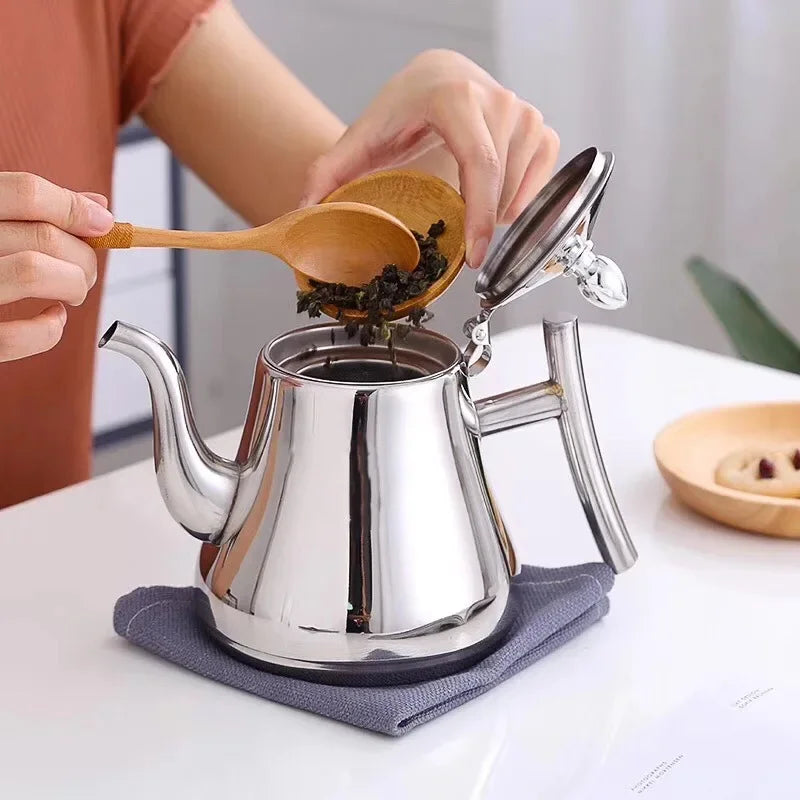 Bule de Aço Premium com Infusor Removível para Chá e Café Lenogue Prata