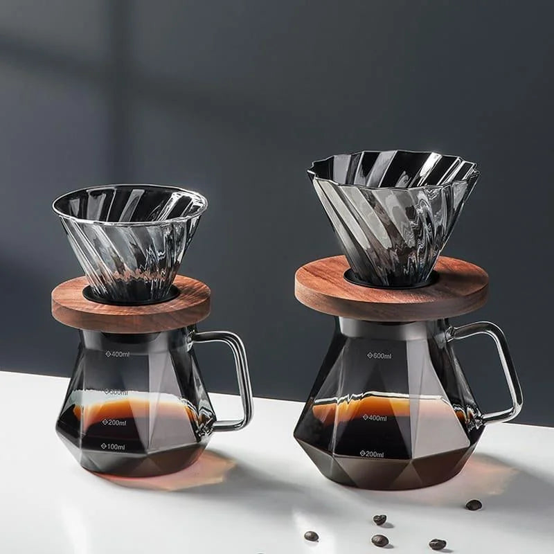 Bule de Café em Vidro Borossilicato com Coador Hario V60 para Preparo Lenogue