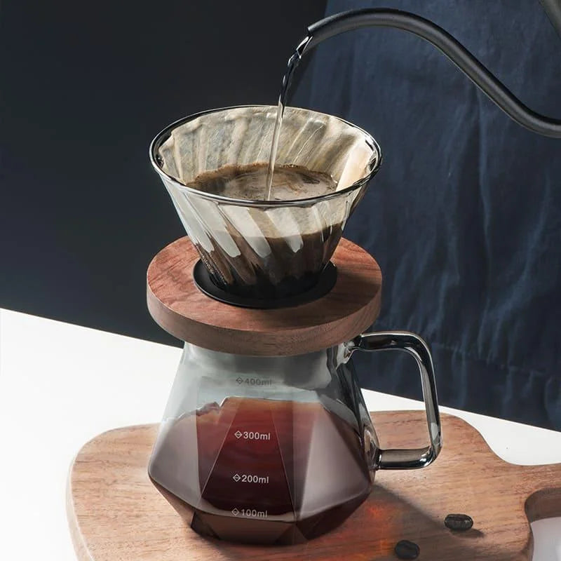 Bule de Café em Vidro Borossilicato com Coador Hario V60 para Preparo Lenogue Conjunto (bule 400ml + Coador)