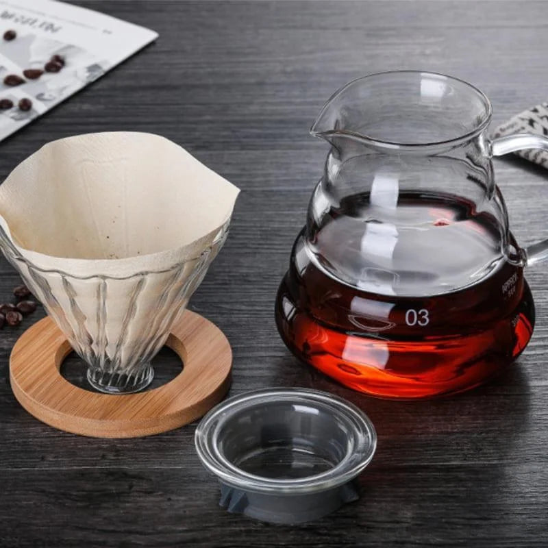Bule de Café Vidro Borossilicato com Coador Hario V60 Lenogue