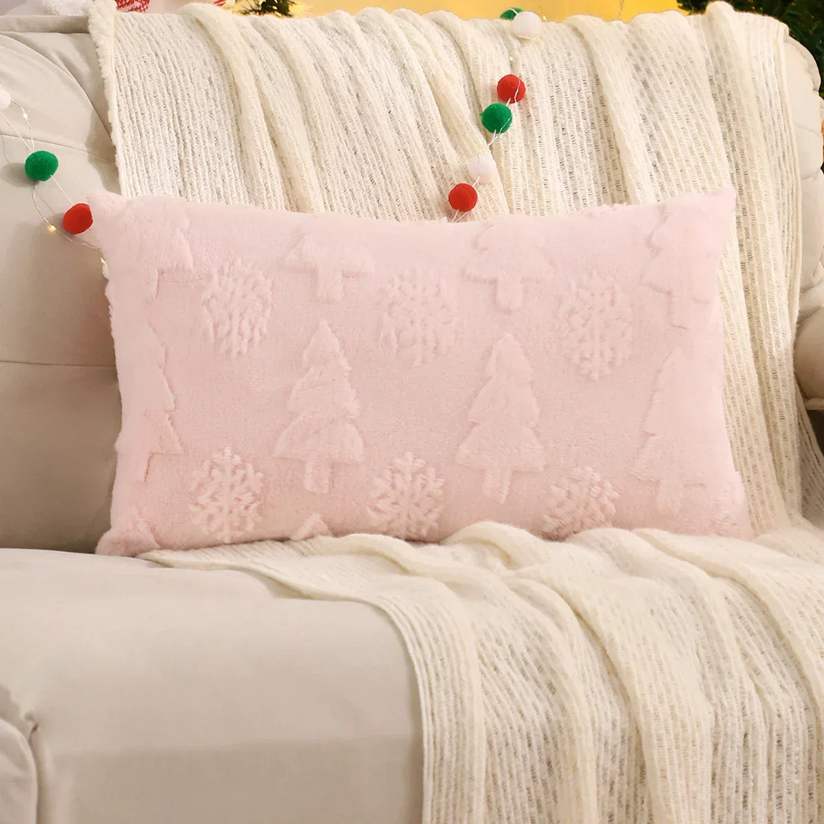 Capa de Almofada Natalina Plush Jacquard Floco Neve Lenogue