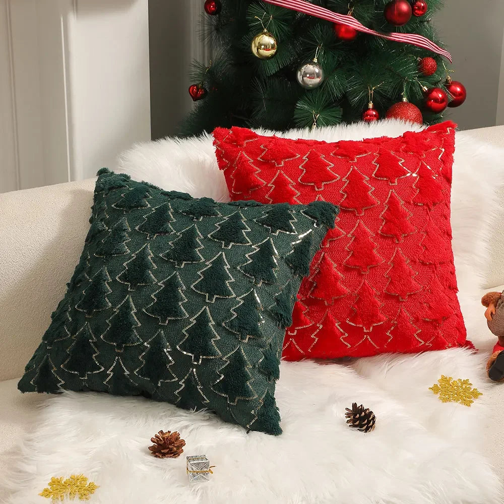 Capa de Almofada Plush Bordada Decorativa para Sala Natal Lenogue
