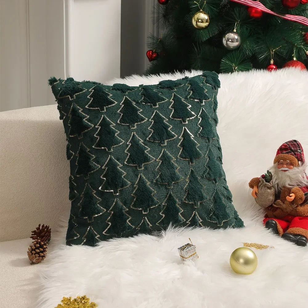 Capa de Almofada Plush Bordada Decorativa para Sala Natal Lenogue Verde / 30 x 50 Cm