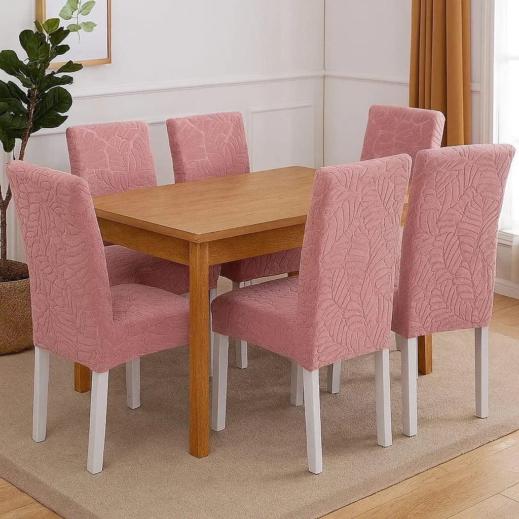 Capa para Cadeira de Jantar Jacquard Premium Rosa Decoração Lenogue 6 Capas