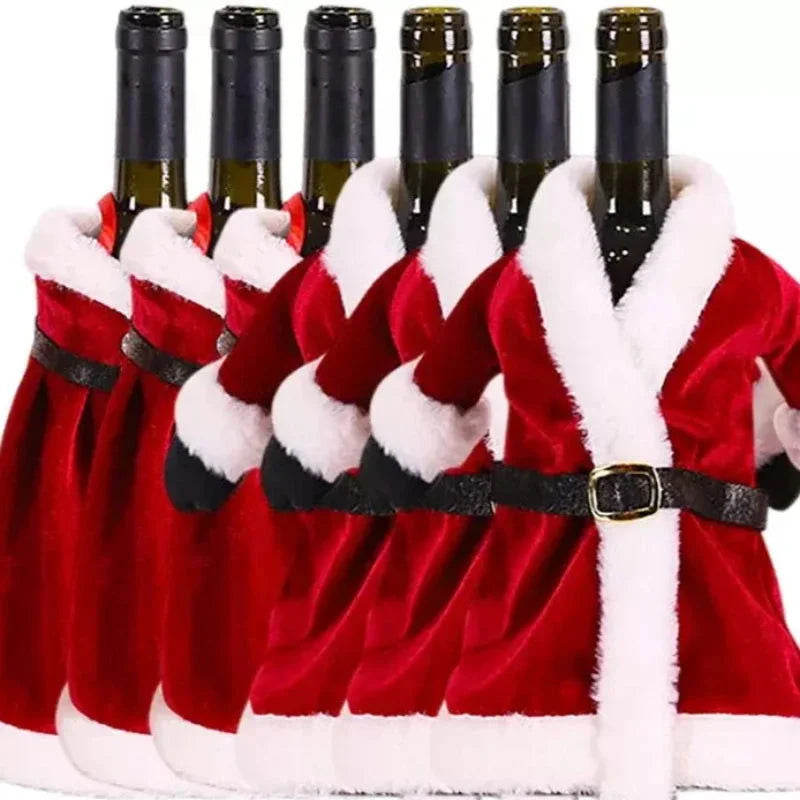 Capa para Garrafa de Vinho Natalina em Veludo Decoração Lenogue 6 Peças (3x Mod.01 e 3x Mod.02)