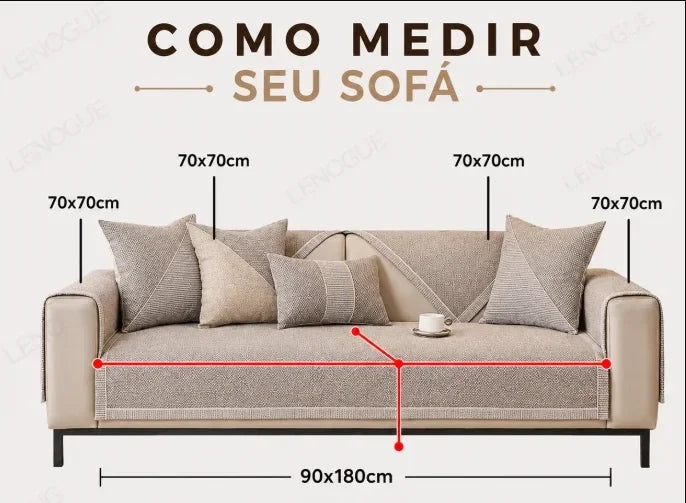 Capa para Sofá Algodão e Linho Antiderrapante Espessura Extra Verde Lenogue