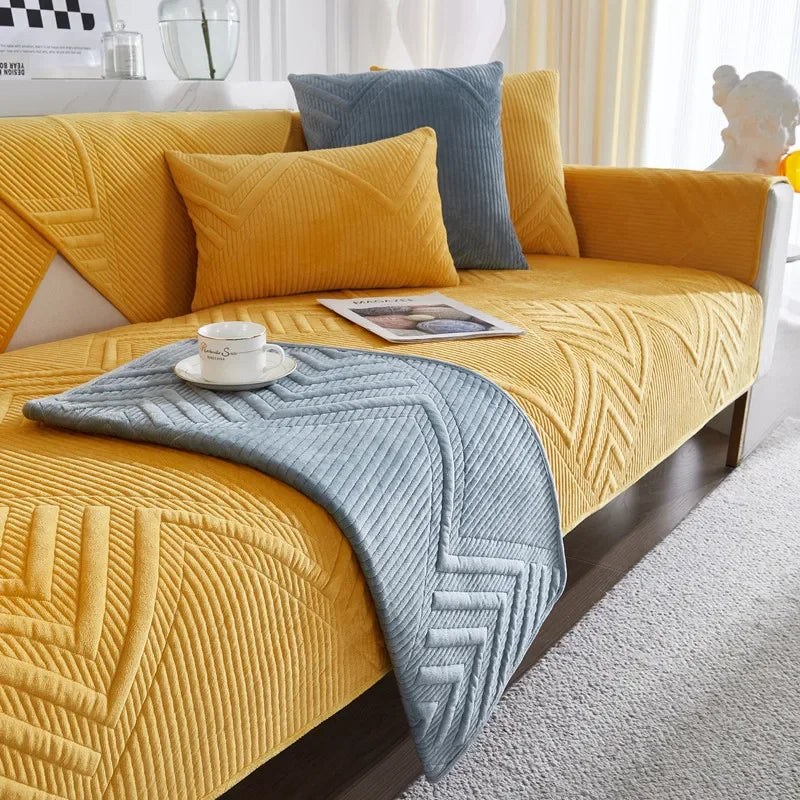 Capa para Sofá Plush Acolchoada Antiderrapante Impermeável Amarelo Lenogue / 70x70cm