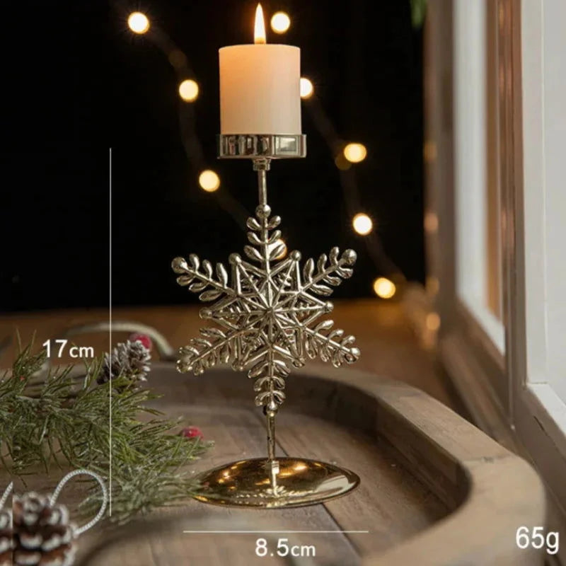 Castiçal de Ferro Dourado com Estrela e Rena Decoração Natal Lenogue Floco Neve
