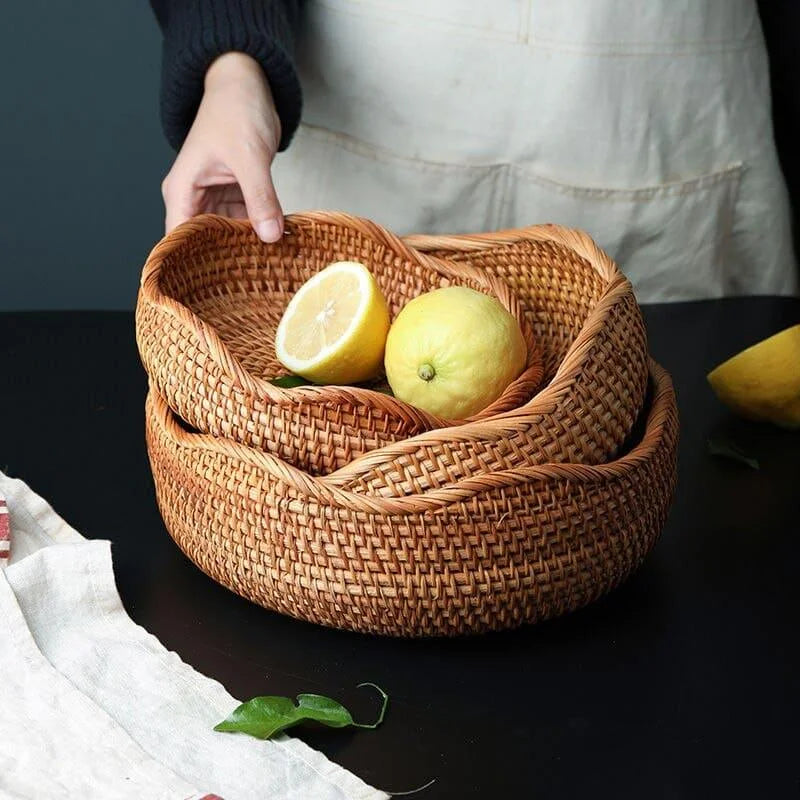 Cesta Organizadora de Vime em Rattan Feita à Mão Lenogue Kit 3 Peças (p + m + g)