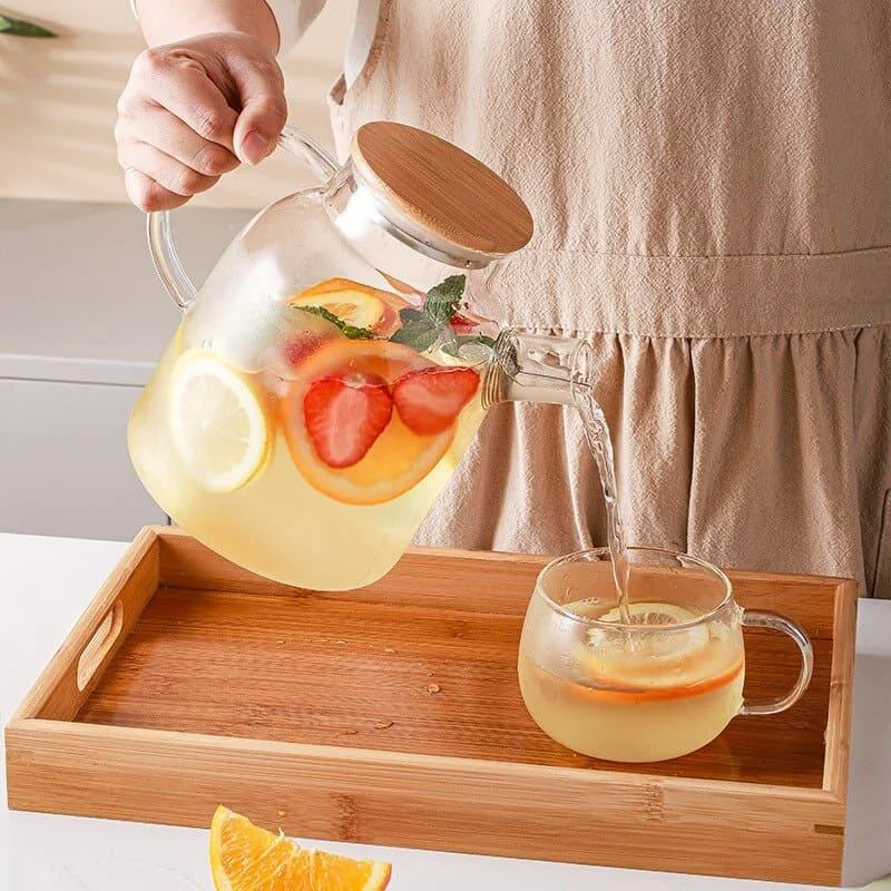 Chaleira de Vidro Borossilicato com Tampa Bambu para Chá Lenogue Transparente (1.8 L)