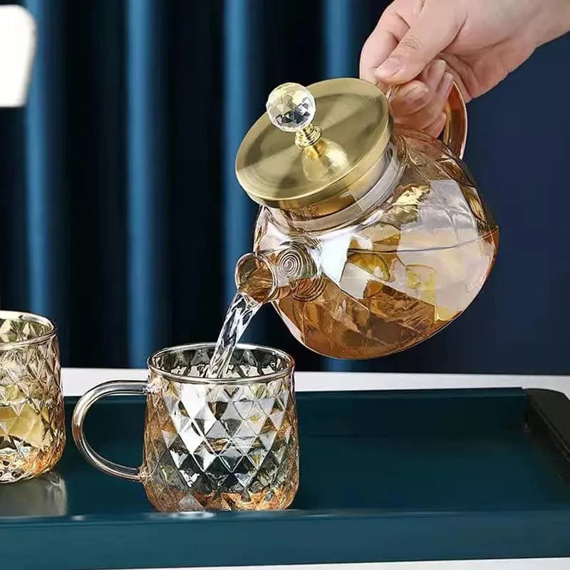 Chaleira de Vidro Borossilicato com Tampa Diamond Inox para Chá Lenogue