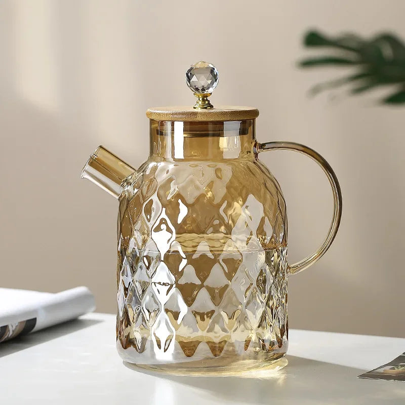 Chaleira de Vidro Borossilicato com Tampa Diamond Inox para Chá Lenogue