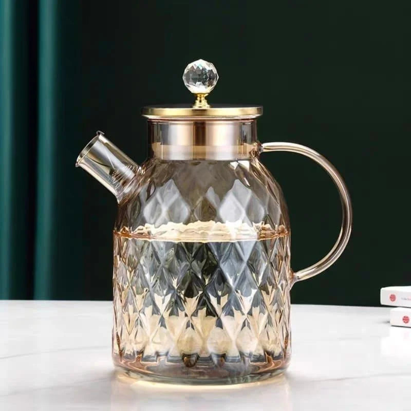 Chaleira de Vidro Borossilicato com Tampa Diamond Inox para Chá Lenogue