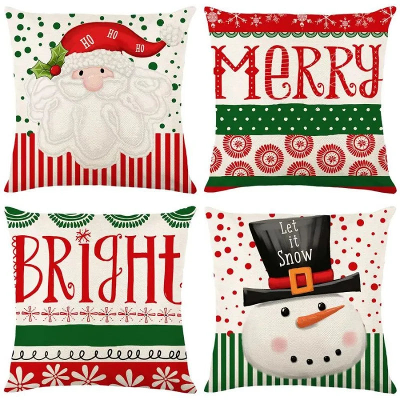 Conjunto 4 Capas Almofada Poliéster para Decoração Natalina Festiva Lenogue Modelo 02