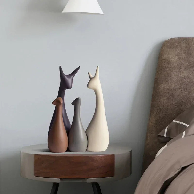 Conjunto de Cerâmica Decorativa para Sala Moderna Trio Cervos Branco Lenogue 4 Peças