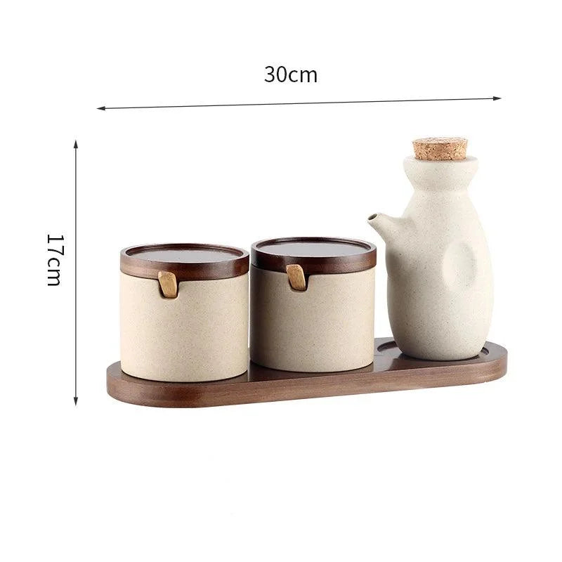 Conjunto de Potes para Temperos Cerâmica Branca Organizador Cozinha Lenogue - 3 Peças